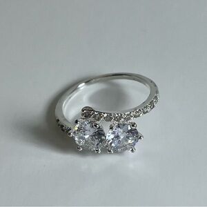 Charter Club Fine Silver Plate Cubic Zirconia 2-Stone Ring Size 7